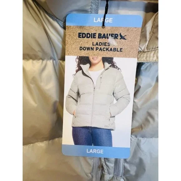 Eddie Bauer Women’s Down Packable Puffer Jacket Large Silver 650 Water Repellent - Picture 9 of 11